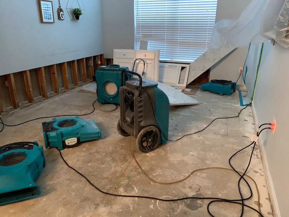 Dehumidifier in flood-cut room for Water Damage Restoration in Limerick